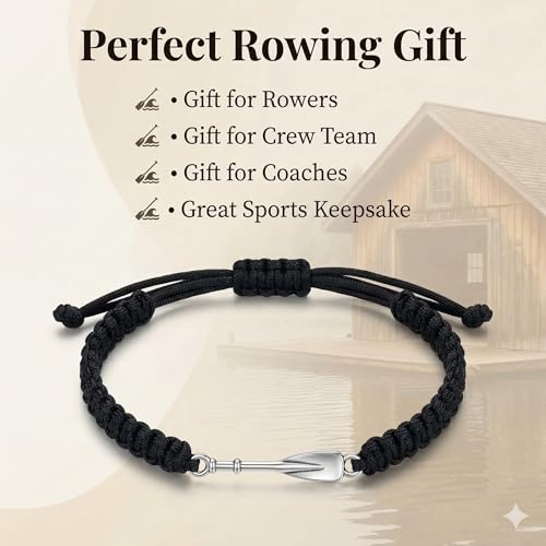 Rowing Charm Bracelet for Men - Adjustable Nautical Rope - Black