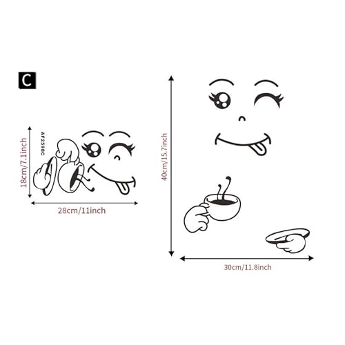 Generic 2pcs Kitchen Fridge Stickers A Funny Face Looks Like You are Enjoying Your Meal Wall Car Door Stickers Decor Decals Art Mural Paste, Green, JS2024-002