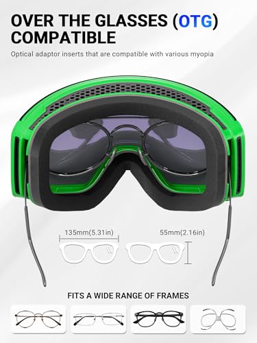 KAPVOE K718 OTG Magnetic Ski Goggles for Men Women – 17 Green S3