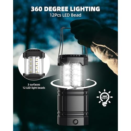4 Pack Solar Camping Lantern with 1600mAh Rechargeable Battery, 30-Hour Runtime, 360¡Æ LED Tent Light & Super Bright Flashlight, Compact & Portable for Hiking, Emergency, Outdoor