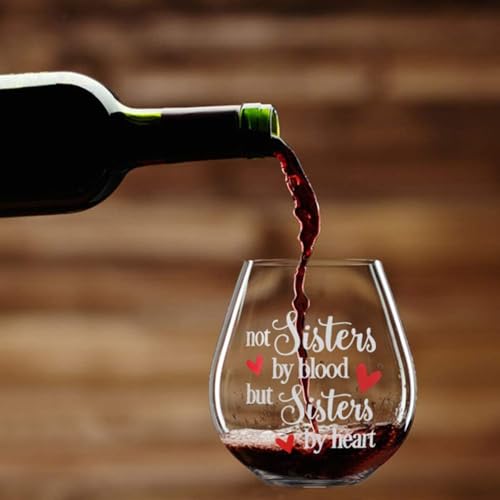 BigNoseDeer Sisters by Heart Stemless Wine Glass - Birthday & Friendship Gift for Women