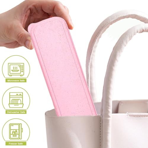 Pink Reusable Travel Utensils Set with Case - Wheat Straw Eco-Friendly Cutlery