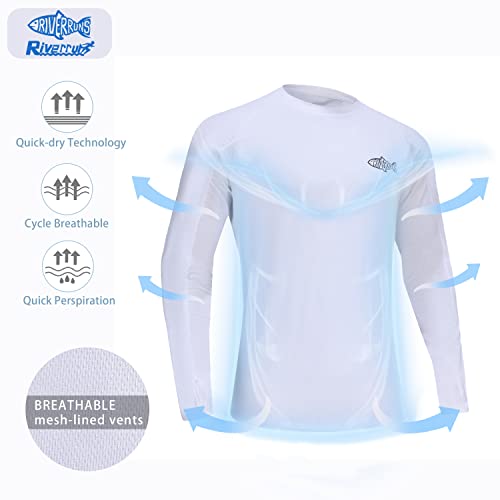 Men's Quick-Dry Fishing Shirt UPF 50+ with Mesh Panels - Small/White