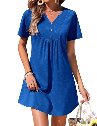 Women's Swimsuit Cover-Up V Neck Short Sleeve Dress - Royal Blue, X-Large
