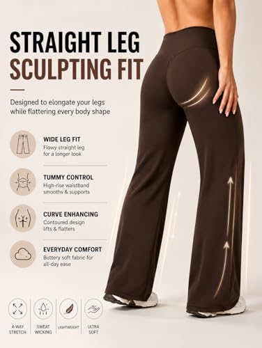 BumpGlow Women's Brown High Waist Wide Leg Yoga Pants - Small Workout Leggings