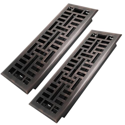 4x14 Inches 2 Pack Heavy Duty Walkable Floor Register Easy Adjust Air Supply Lever Floor Vents - Seattle Design - Vent Cover for Home Floor - Oil Rubbed Bronze