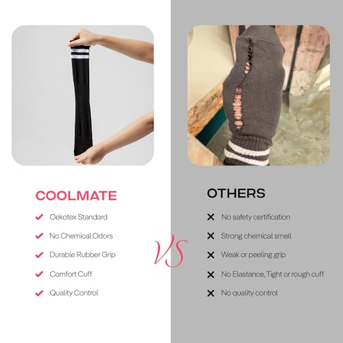 Pilates Socks with Grips for Women - 2 Pairs Crew Black