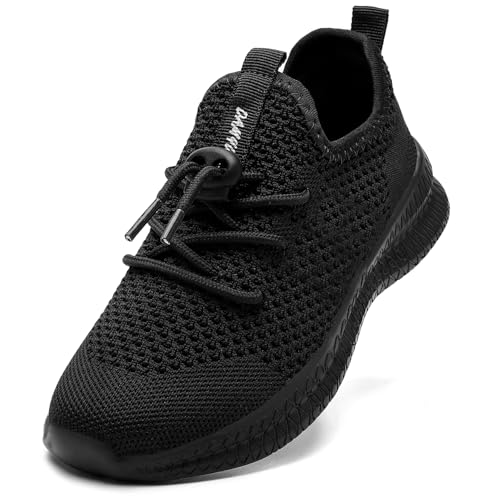 CDLHHM Kids Running Shoes for Boys and Girls - Black, Size 3 Big Kid, Lightweight Mesh Sneakers with Non-Slip Sole, Breathable Athletic Shoes