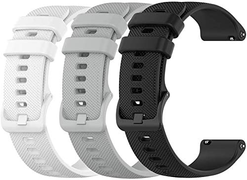FitTurn 20mm Colorful Silicone Sport Watch Band Replacement for Smartwatch with Quick Release Pins - Black, White, Gray