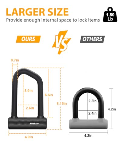 NDakter 18mm Heavy-Duty Anti-Theft Bike U Lock with 3 Keys, 5.9 x 2.6in Inner Size
