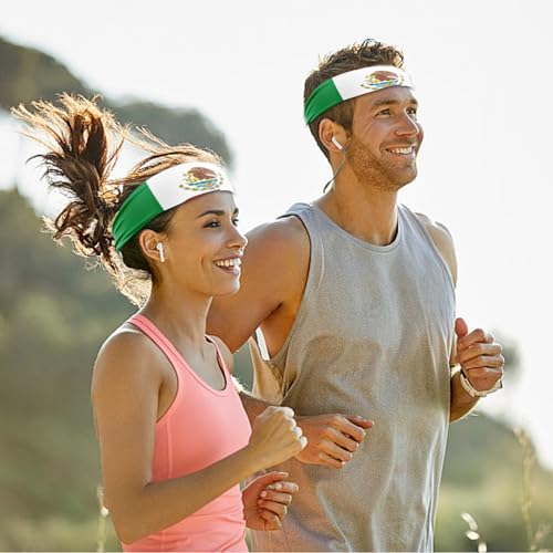 Mexican Flag Headband - 2 Pack Soft Polyester for Sports