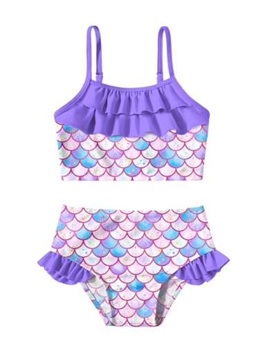 Mermaid Bikini Set for Girls - 2 Piece Ruffle Swimsuit, Scale - 4-5T