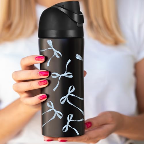Bow Decals for Owala Bottle - 4 Pcs Transfer Stickers in Blue, Pink, Purple, Black