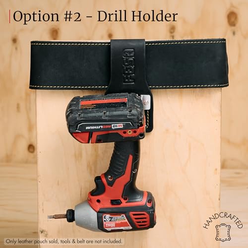 Black Leather Tape Measure Holder for Belt - Heavy Duty Tool Pouch with Steel Clip & Rivets