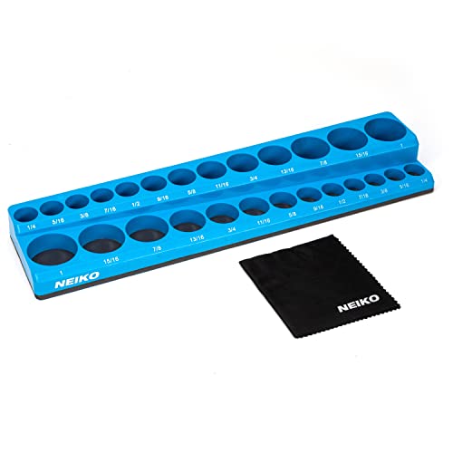 NEIKO 03972A Magnetic Socket Holder, 3/8¡± Drive, 1/4¡± to 1¡± SAE, Shallow & Deep Sockets Tray, Standard Socket Set Organizer, Socket Organizers for Toolboxes Trays, Scratch Free, High Visibility