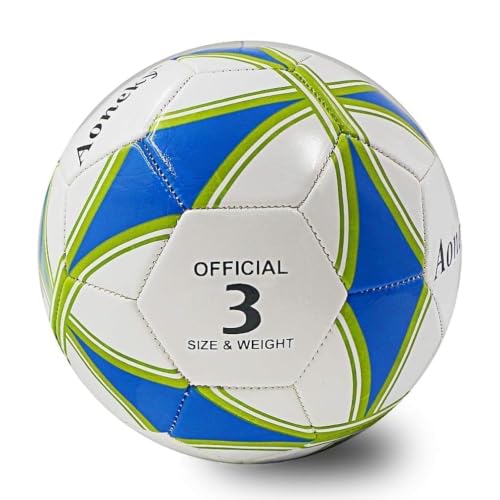Aoneky Soccer Ball with Pump - 1 Pack, White/Blue/Green, includes pump