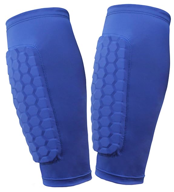 2 Pack Soccer Shin Guard Sleeves with EVA Honeycomb Pads - Blue, Small