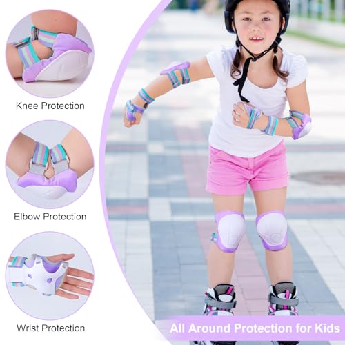 FIODAY Kids Purple Small Knee and Elbow Pads Wrist Guards Set for Ages 3-8