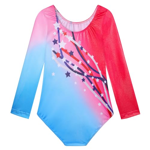 Long Sleeve Sparkly Rainbow Gymnastics Leotard for Girls 9-10 Years - Linestars