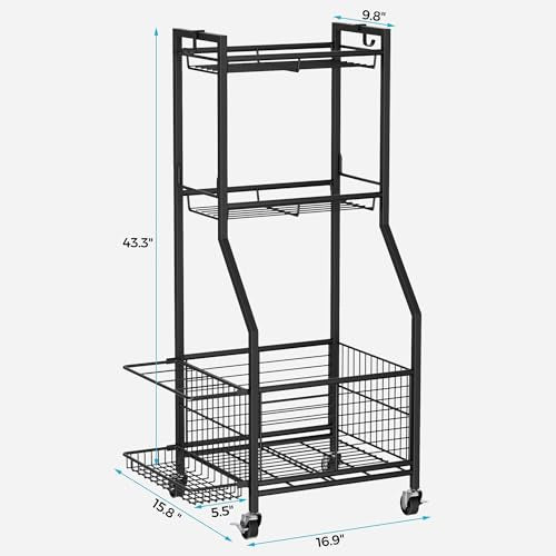 Cerlyunzan 17" Wide 3-Tier Sports Equipment Storage Rack with Wheels