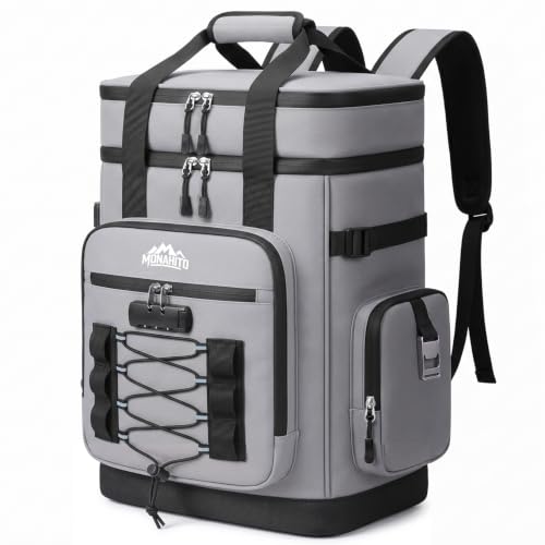 MONAHITO Gray 13x8x17 inch Lockable Insulated Waterproof Backpack Cooler Bag