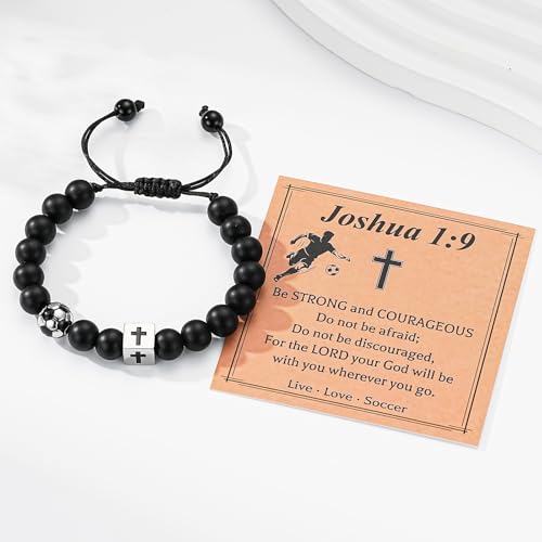 Soccer Bracelet Gift for Teen Boys - Cross Beaded Bracelet