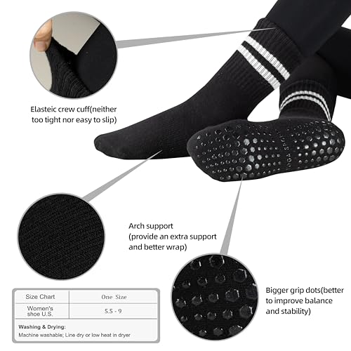 Non-Slip Pilates Yoga Socks with Grips - 5 Pairs for Women