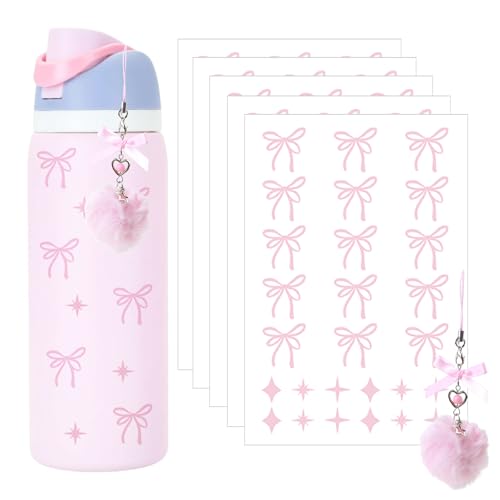Ceoyiler Pink Bow & Star Owala Bottle Sticker - Waterproof Decor (2 Designs, 4.3 x 6.2 in) - Variation Pink