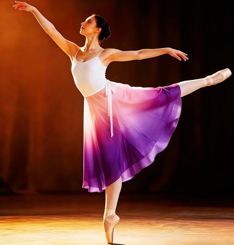 Baisdan Women's Ballet Skirt - Flowing Wrap Dance Skirt for Girls and Women, White-Pink-Purple