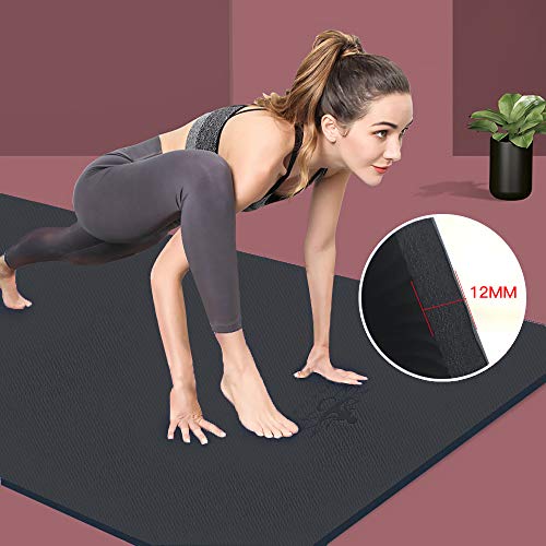 Extra Thick TPE Yoga Mat - 72" x 32" x 1/2" - Eco-Friendly - Black