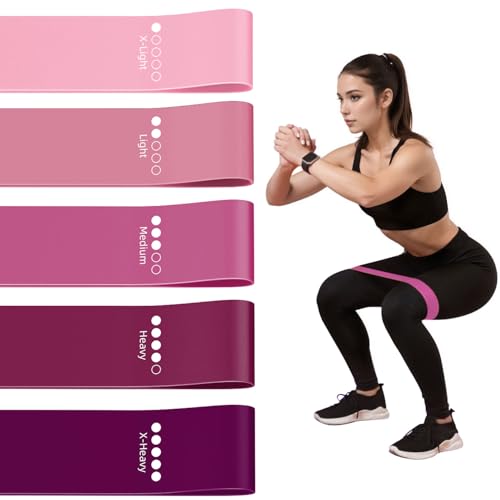Resistance Loop Exercise Bands Set - 5pcs Pink for Home Fitness
