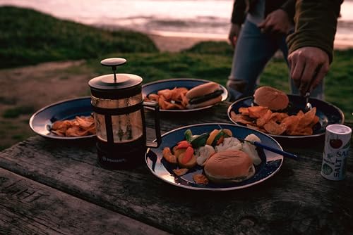Blue Enamel Camping Plate with Stainless Steel Rim