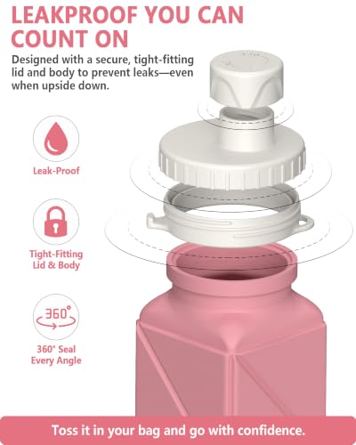 Collapsible Silicone Travel Water Bottle 21oz - Pink