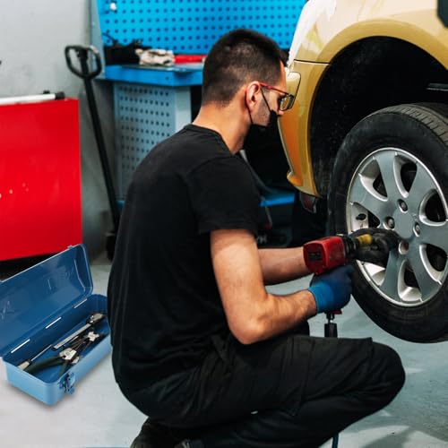 2 PCS Small Metal Tool Box 16 Inch Hip Roof Style Portable Locking Toolbox With Metal Latch Closure & Handle Blue Tool Storage Box