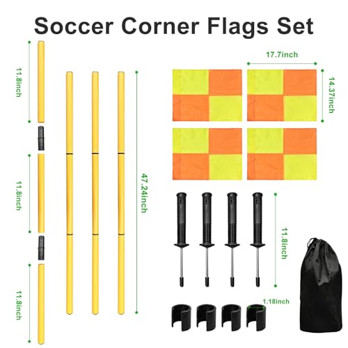 Soccer Corner Flags Set of 4 - 5FT Training Poles for Agility