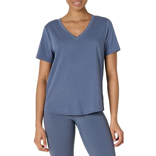 Amazon Essentials Women's Large Slate Grey Lightweight Cotton Modal V-Neck Yoga T-Shirt