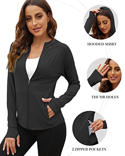 Women's UPF 50+ Sun Protection Hoodie - Black, Medium