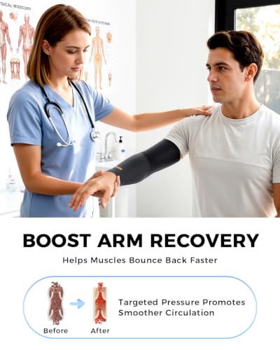 SoloEver Copper Compression Arm Sleeves Full Length Black L/XL Long for Forearm Bicep Triceps