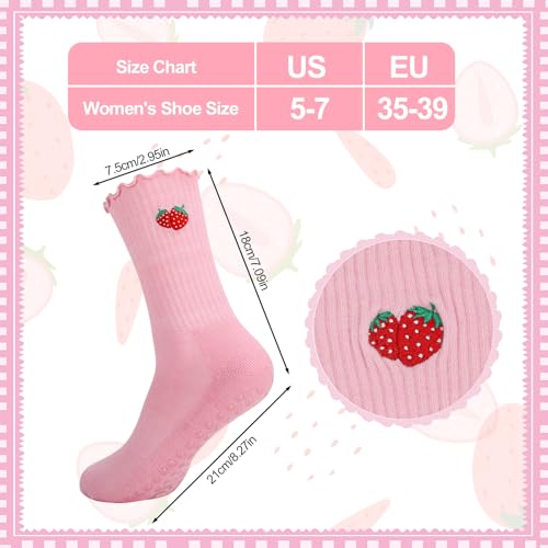 Cute Non-Slip Pilates Grippy Socks for Women - 4 Pairs, Black+White+Blue+Pink