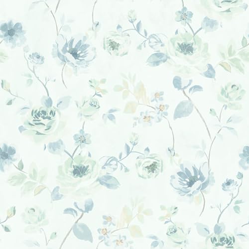 Heroad Peel and Stick Wallpaper Floral Contact Paper Vintage Green Blue Rose Wall Paper Removable Modern Thicken Self-Adhesive Leaf for Cabinets Bedroom Decoration Vinyl 17.3¡±x137¡±