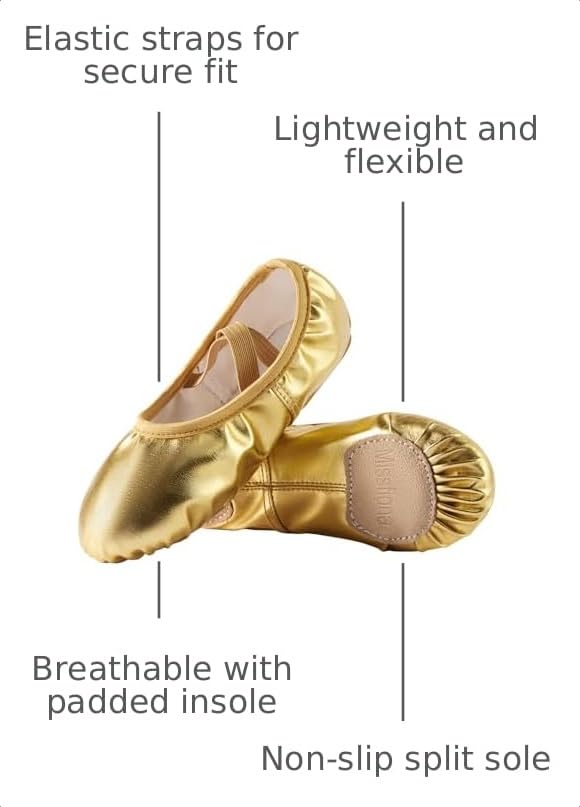 Missfiona Girls Ballet Shoes PU Leather Dance Slippers for Girls