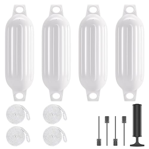 SOTISI White Inflatable Boat Fenders 5.5x20-inch 4-Pack Marine Docking Bumpers