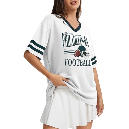 Women's Graphic T-Shirt - Game Day Oversized V Neck - Medium White1