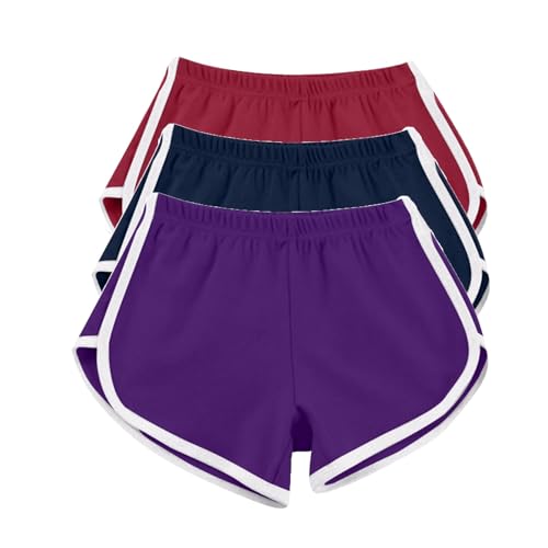 Women's Active Running Dolphin Shorts - 3 Pack, Wine, Navy, Purple - Small
