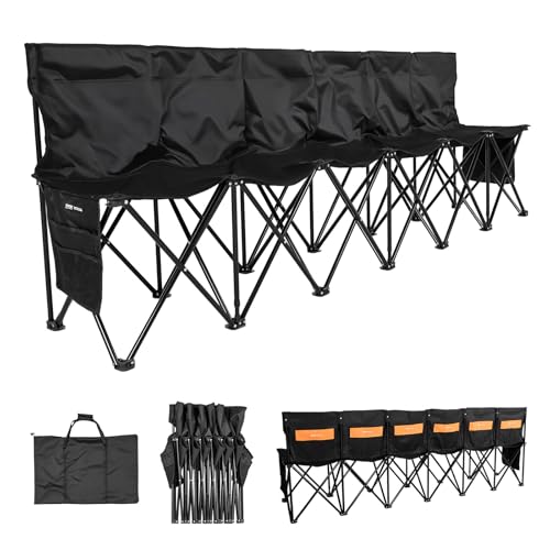 Portable Folding Bench - 6-Person Seating with Storage Pockets & Carry Bag
