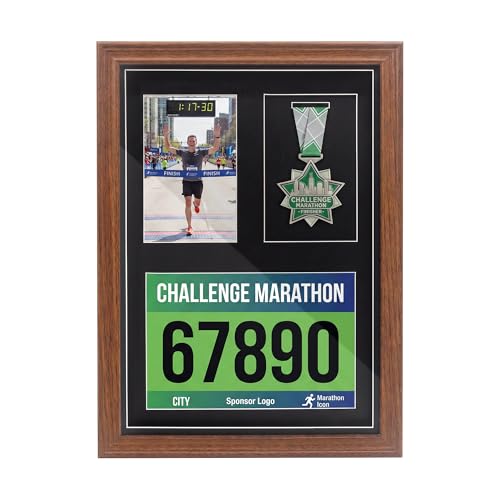 FramePro Walnut Wood Medal Display Frame Wall Mount with Real Glass - 18x13