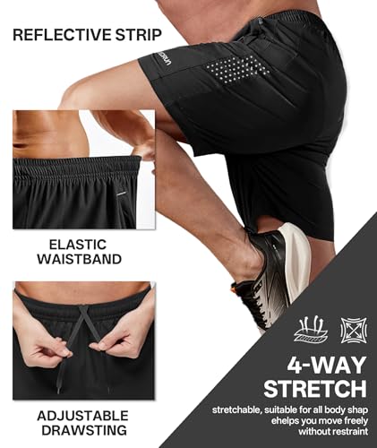 ZITY Men's Athletic Running Shorts with Zipper Pocket - Large Black