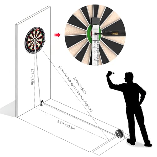 Retractable Dartboard Oche Tape Measure - 3m with Metal Ring
