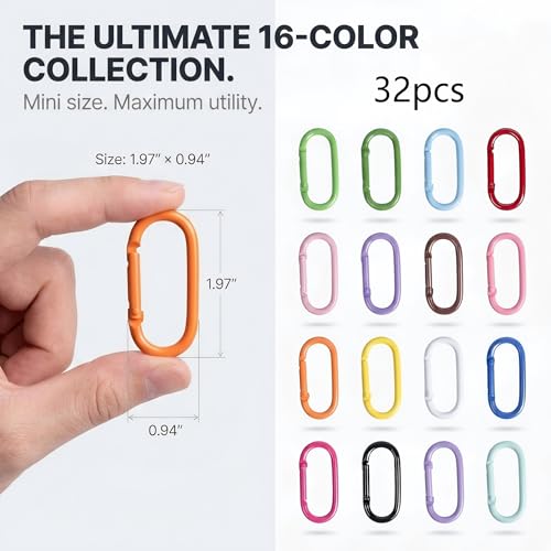 WTYONZEL Colorful 32Pcs Oval Carabiner Clips Keychain Spring Attachments