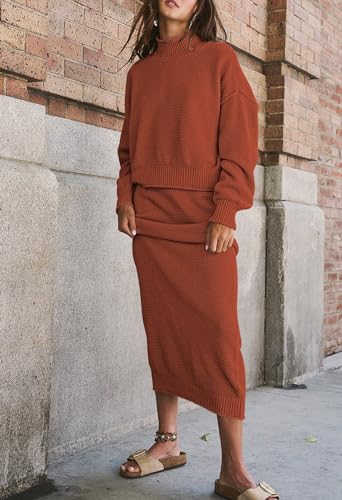 Pink Queen Women's Small Titian Orange 2-Piece Sweater Set - Oversized Top & Maxi Skirt